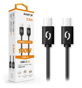 Aligator Datový kabel POWER 100W / USB-C/USB-C 5A / 2.5m černý (DATKP52)