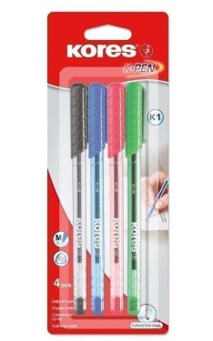 Kores Kuličkové pero K1 Pen Super Slide 1 mm - sada 4 barev (modrá, černá, červená, zelená
