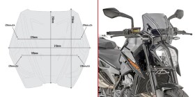 A7708 plexi kouřové Ktm Duke 790 (18-20)/890 R (21-23), vxš250x310 mm, včetně montážní sady