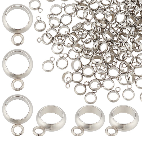 Korálek z nerezové oceli s širokým průvlekem - korálek s očkem - platinový - 10 x 7 x 2,5 mm - 1 ks
