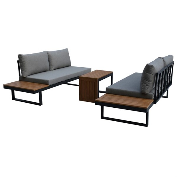 Zahradní set šedý textilen, hliník, šedá barva, polywood světle hnědá barva