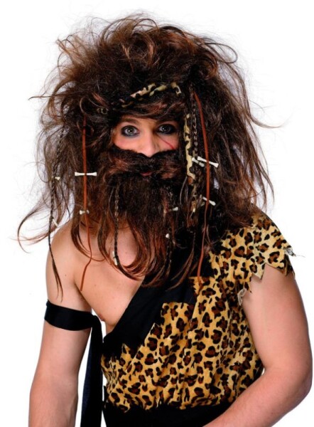 Smiffys.com Paruka Pravěk hnědá + vousy