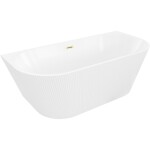 MEXEN/S - Oris volně stojící vana nástěnná reliéf 150 x 75, bílá, sifon a přepad zlatá kartáčovaná 52871507500-55
