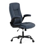 Křeslo kancelářské, tmavě modrá ekokůže, kovový kříž, kolečka na tvrdé podlahy