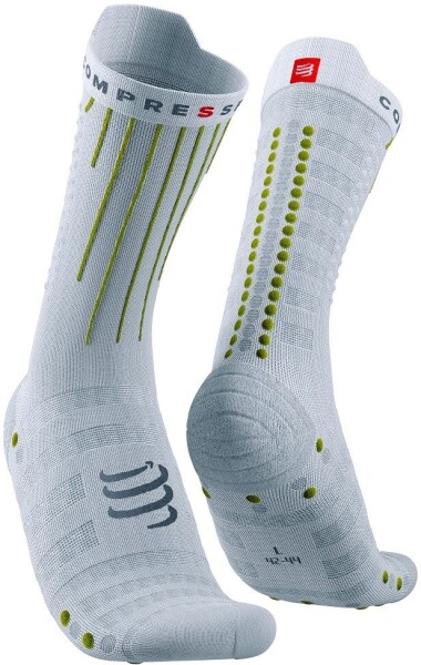 Kompresní běžecké ponožky Compressport Aero Socks White/Safe Yellow/Neo Pink Velikost: EU