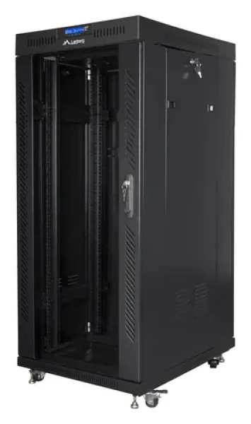 Lanberg 27U 19" černý / Stojanový rozvaděč / 600x800 mm / Flat pack / Skleněné dveře / LCD (FF01-6827-12BL)