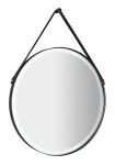 SAPHO - ORBITER kulaté zrcadlo s LED osvětlením ø 60cm, kožený pásek, černá mat ORL060