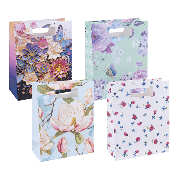 DONAU HOME dárková taška - Flowers, s výsekem, mix motivů - 12ks