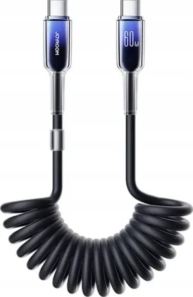 Joyroom S-A43 Crystal-Clear Series Nabíjecí spirálový kabel USB-C (M) - USB-C (M) 60W 1.5m černá (6956116728175)