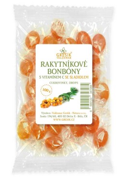 Grešík Rakytníkové bonbóny s vitaminem C se sladidlem 100g