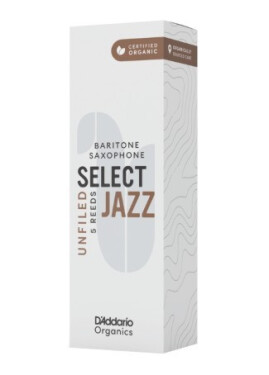 D'Addario ORRS05BSX2S Organic Select Jazz Unfiled Baritone Saxophone Reeds 2 Soft - 5 Pack