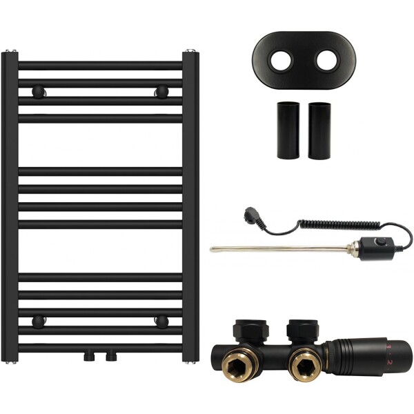 CERANO - Koupelnový radiátorový set Benito - kombinované vytápění, termo tyč - středové připojení 50 mm - 300W - černá matná - 700x450 mm CER-163041