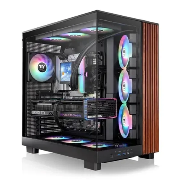 Thermaltake View 380 XL WS ARGB černá/dřevo / ATX / 2x USB-A 3.2 / 1x USB-C / 4x120mm / bez zdroje / průhledná bočnice (CA-11E-00M1WN-WS)