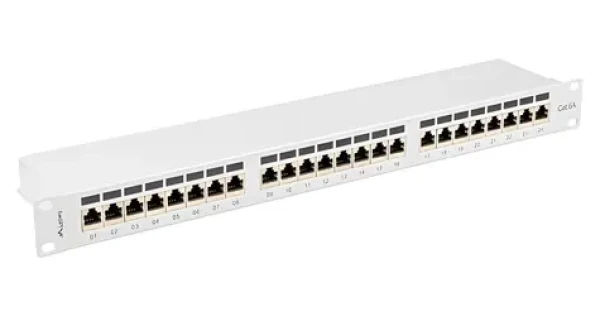 Lanberg šedý / Patch panel / 24 portů / RJ-45 / CAT6A / FTP stíněný / 1U / 19" (PPSA-1024-S)