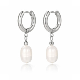 Náušnice s bílou perlou Madeleine - chirurgická ocel, Stříbrná Bílá