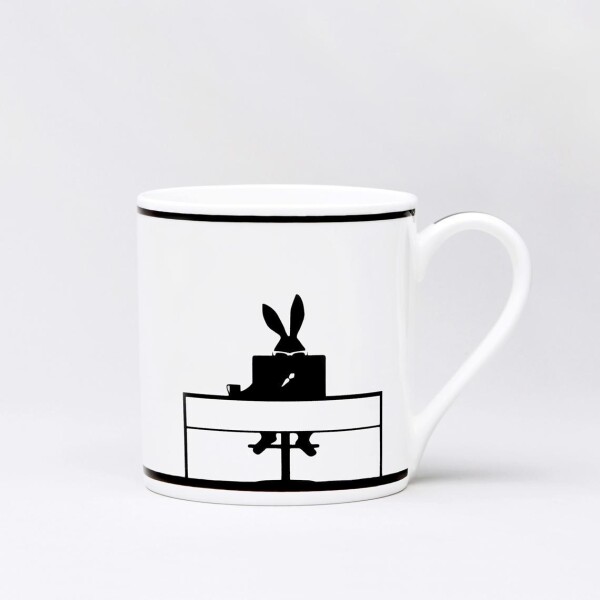 HAM Porcelánový hrnek s králíkem Working Rabbit 300 ml, černá barva, porcelán