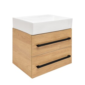 Koupelnová skříňka s umyvadlem a černou úchytkou SAT Cube Way 60x53x46 cm dub Hickory mat CUBE46C602DHSATCWL CUBE46C602DHSATCWL