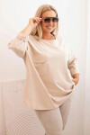 Dámská blůza Plus Size s bavlnou, kapsou a ohrnutým rukávem béžová UNI