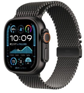 Apple Watch Ultra 2 GPS+Cellular 49mm Černé titanové tělo - Černý titanový milánský tah (L) / 180-210 mm (MX5V3)