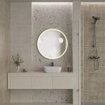 Erga Olivia, kulaté LED zrcadlo 90cm, zlatý kovový rám, 2070 lm, 6500K, přední osvětlení, ERG-V01-202-9090-GD