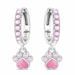 Stříbrné náušnice s přívěskem tlapky - stříbro 925/1000, Růžová