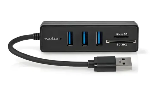 Nedis USB hub 5 portů černý / USB hub / 3x USB-A / USB 3.2 Gen 1 / 5 Gbps / SD microSD čtečka (CCGB61250BK01)