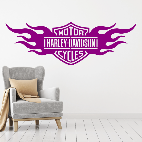 Samolepka Harley Davidson oheň Barva: fialová, Velikost: 60 x 20 cm