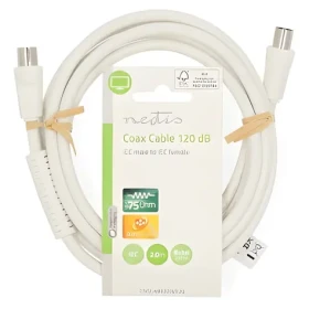 Nedis Koaxiální kabel IEC(M)-IEC(F) 2m bílá / Koaxiální kabel / 75 Ohm / 120 dB (CSGL40020WT20)