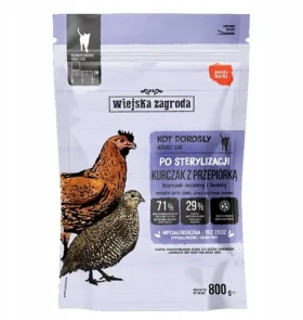 Wiejska Zagroda Sterilized kuře a křepelka 800 g / Granule pro kastrované kočky / bez obilovin (5907296762320)