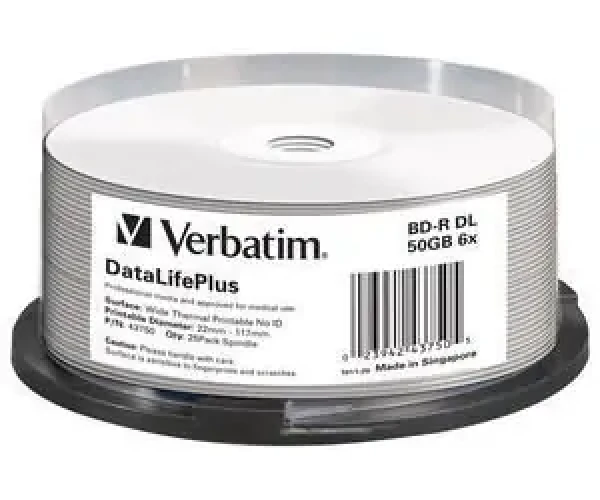 Verbatim BD-R Blu-Ray 25ks Printable / Blu-ray disk / 50GB / 6x / Vřeteno (43750)