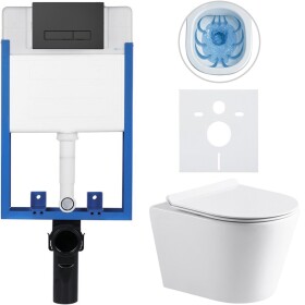 CERANO Kompletní WC set Profi/Carlito - bílá lesklá - WC tlačítko Slim/Černá matná - pro zazdění - 48,5x36,5 cm