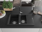 MEXEN/S - Gaspar granitový dřez 1.5 s odkapávačem včetně baterie Flora, černá/stříbrná 6507-73-670401-07