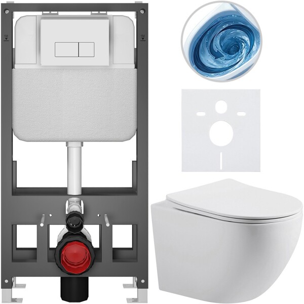 CERANO - Kompletní WC set Basic/Cesso - bílá matná - WC tlačítko Modulo/Bílá - volně stojící - předstěnová instalace - 49x36 CER-8050BD86182