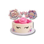 Dortisimo Zápich do dortu Happy Birthday s mini motýlky růžový (4 ks)