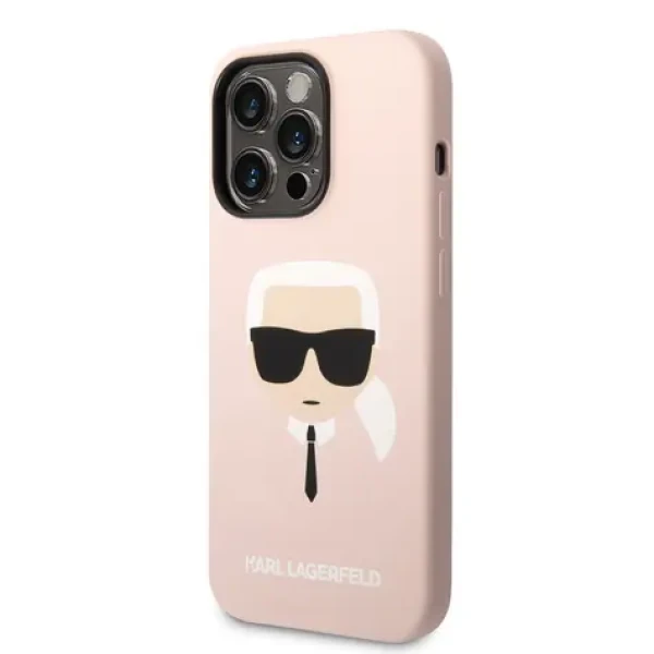 Pouzdro Karl Lagerfeld Liquid Silicone Karl Head iPhone 14 Pro růžové