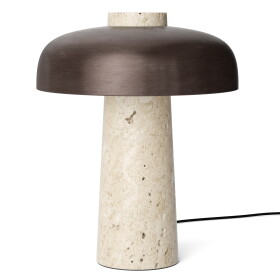 Audo Copenhagen Stmívatelná stolní LED lampa Reverse Travertine Bronzed Brass, hnědá barva, přírodní barva, kov, kámen