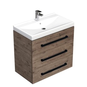 Koupelnová skříňka s černou úchytkou a umyvadlem SAT Cube Way 80x76,5x46 cm dub Wellington mat CUBE46C803DWVER CUBE46C803DWVER