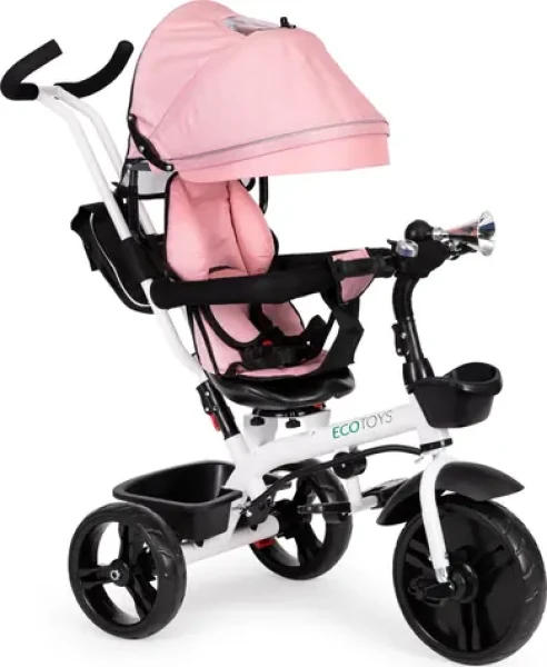 ECOTOYS Tříkolka Sportovní kočárek růžová / 3v1 / otočné sedadlo 360° / nosnost 25 kg (JM-322 PINK)