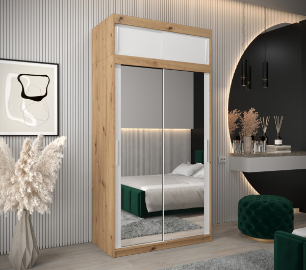 Šatní skříň Abi T3 s nástavcem Barva korpusu: Dub - Artisan, Rozměry: 120 cm, Dveře: Bílá