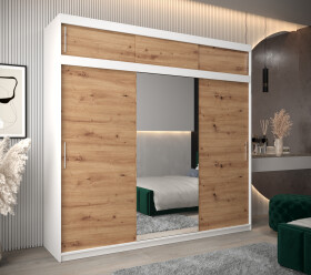 Šatní skříň Abi T1 s nástavcem Barva korpusu: Bílá, Rozměry: 250 cm, Dveře: Dub artisan