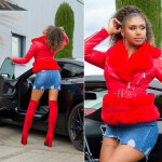 Dámská sexy kožená bunda s umělou kožešinou J930 Červená - In-Stylefashion červená L