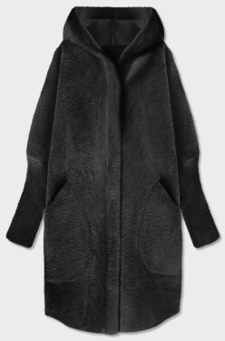 Dlouhý černý vlněný přehoz přes oblečení typu "alpaka" s kapucí (908) černá jedna velikost