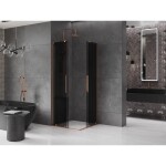MEXEN/S - Velar L Duo sprchový kout, posuvné dveře 80 x 80, grafit, růžové zlato 871-080-080-02-43-60