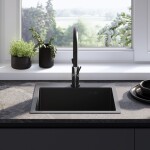REA - Ocelový dřez Leo 50 Black s kuchyňskou baterií KPL-96005