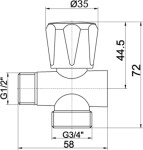 NOVASERVIS - Pračkový ventil pod stojánkovou baterii 1/2"x1/2"x3/4" CF3019A