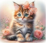Diamantový obrázek - Kotě a růže 30x40 cm