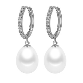 Stříbrné náušnice s bílou perlou Casandra, stříbro 925/1000, Bílá