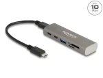 DeLock USB-C Hub šedá / USB hub / 10 Gbps / 3× USB-C + 1× USB-A / čtečka SD a microSD karet (64236)