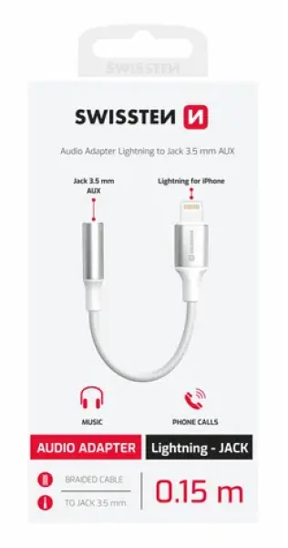 SWISSTEN TEXTILE Audio adaptér Lightning - 3.5mm Jack 0.15m bílá (73502314)
