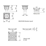 MIDAS Kanalizační vpusť - přímá D110, litinovým roštem 300x300 mm, 12,5t s košem